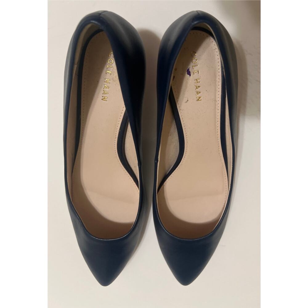 Cole Haan Navy Blue Pointed Leather Kitten Heels Pumps Size 8.5 - Picture 8 of 8